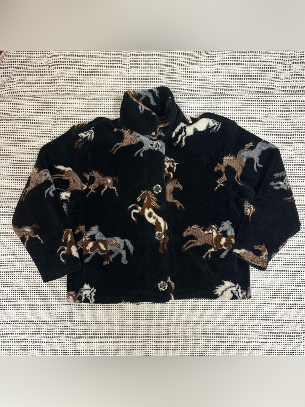 Kids Vintage Tsunami Sport Black Western Fleece Horse Button Up Jacket